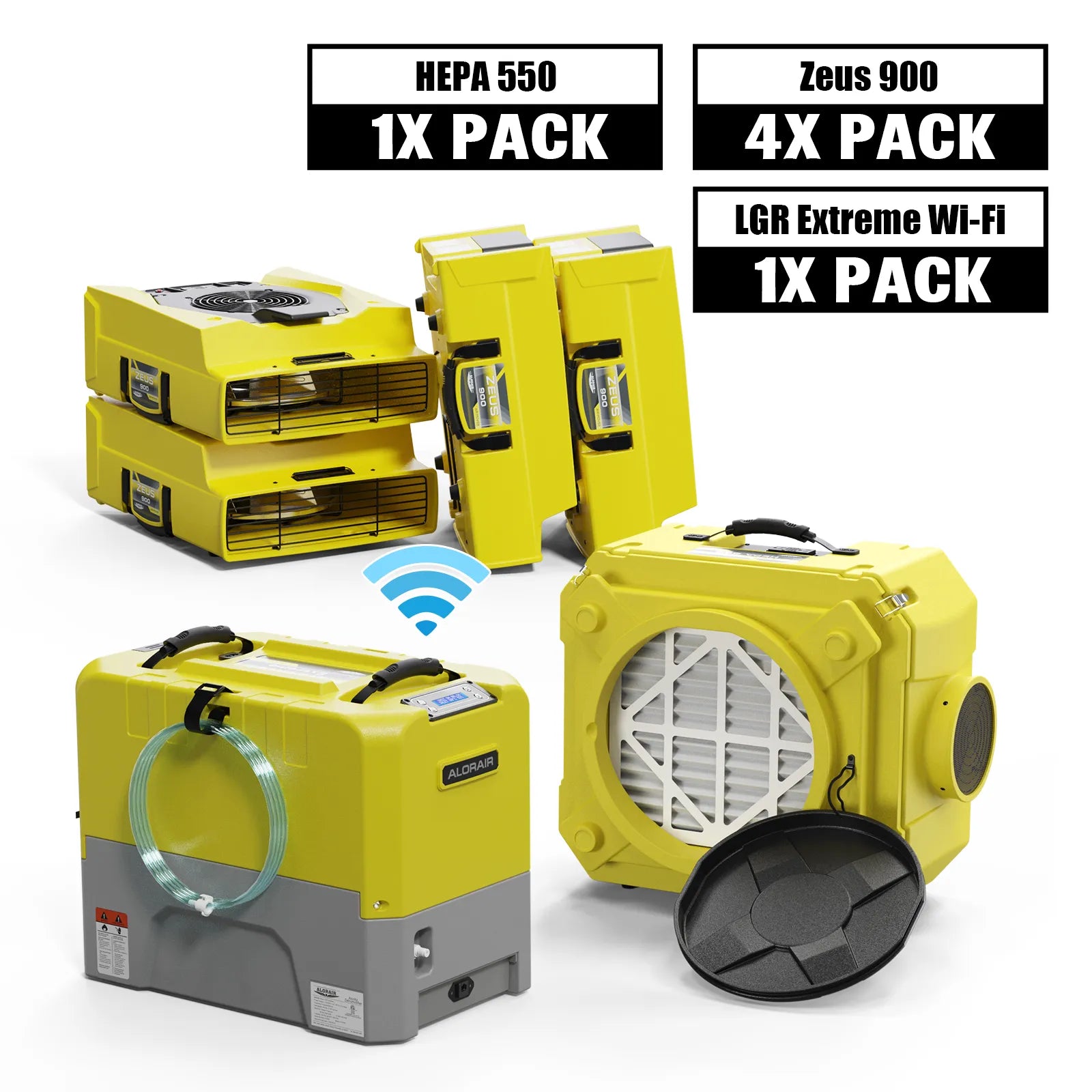 Water Damage Restoration Equipment 1 X Storm LGR Extreme WiFi Commercial Dehumidifier 4 X Zeus 900 Air Mover 1 X CleanShield HEPA 550 Scrubber