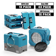 Alorair Mold Prevention Combo Pack, 1 X Storm LGR Extreme Commercial Dehumidifier, 4 X Zeus 900 Air Mover, 1 X CleanShield HEPA 550 Air Scrubber