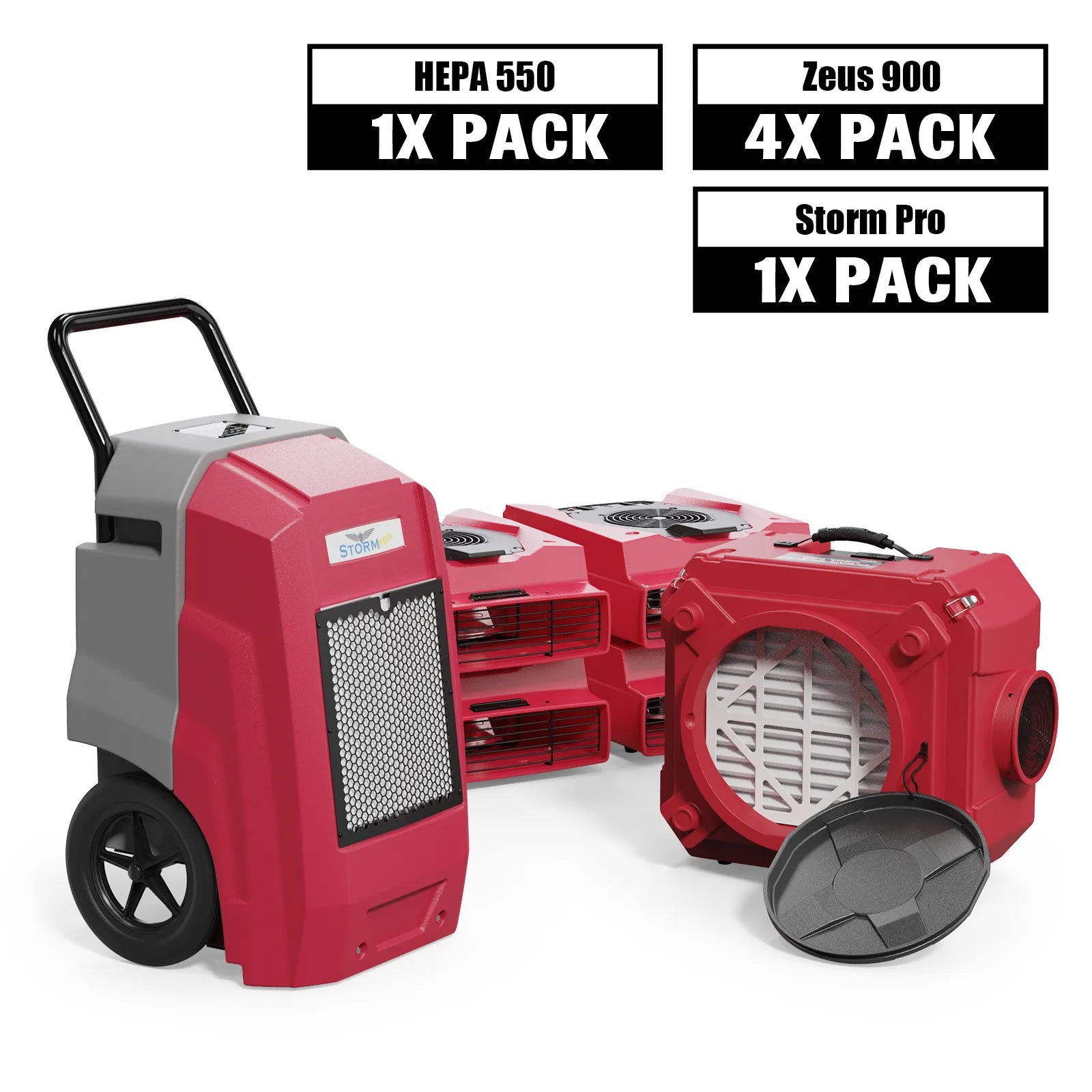 Alorair Mold Prevention Combo Pack, 1 X Storm Pro Commercial Dehumidifier, 4 X Zeus 900 Air Mover, 1 X CleanShield HEPA 550 Air Scrubber