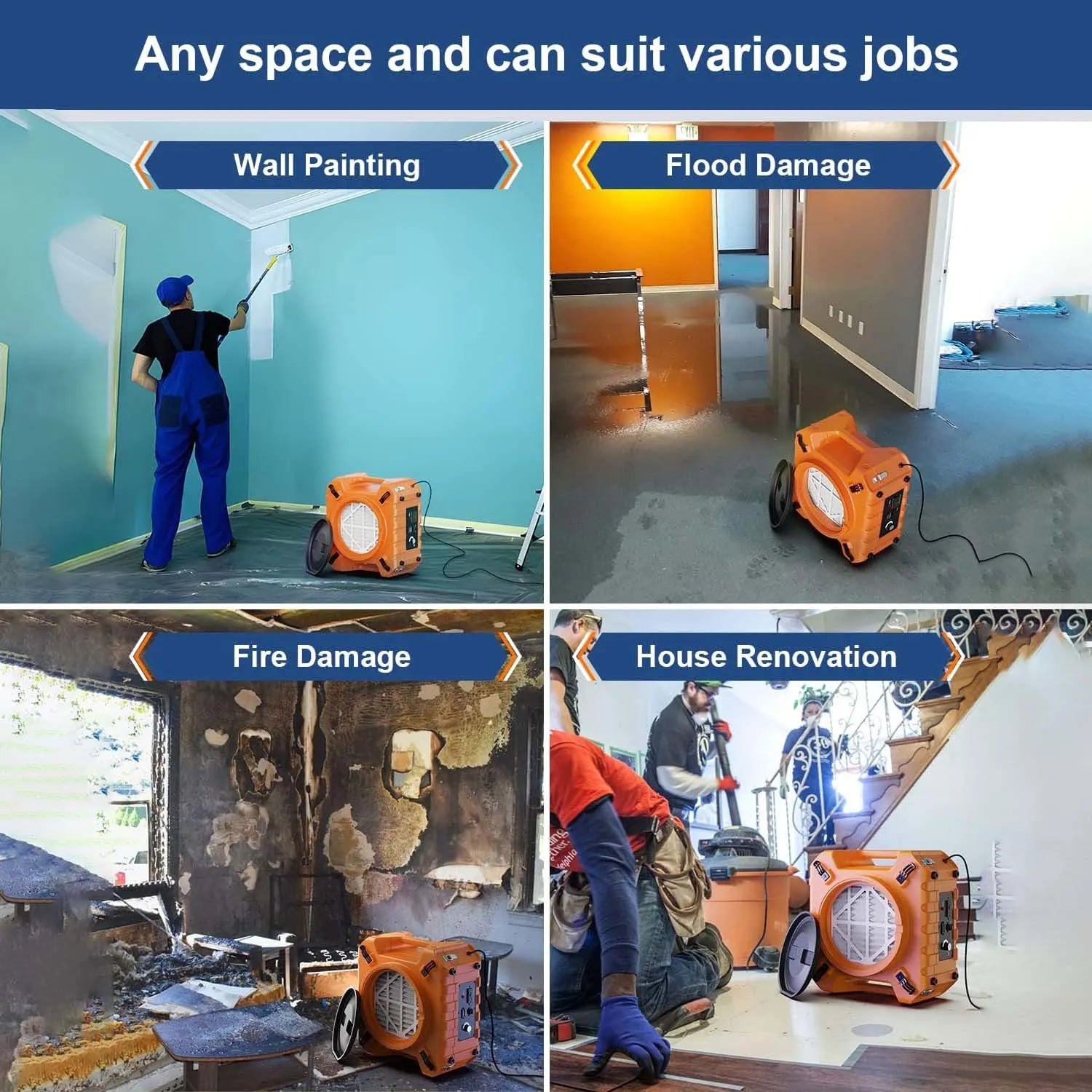 Alorair Water Damage Restoration Combo Pack, 1 X Storm SLGR 850X Commercial Dehumidifier, 8 X Zeus 900 Air Mover, 1 X HEPA Pro 970 Scrubber