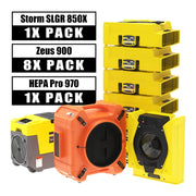 Alorair Water Damage Restoration Combo Pack, 1 X Storm SLGR 850X Commercial Dehumidifier, 8 X Zeus 900 Air Mover, 1 X HEPA Pro 970 Scrubber