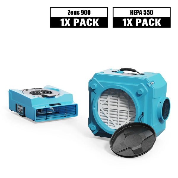 Alorair Air Solution Combo Pack, 1 X Zeus 900 Air Mover, 1 X CleanShield HEPA 550 Air Scrubber