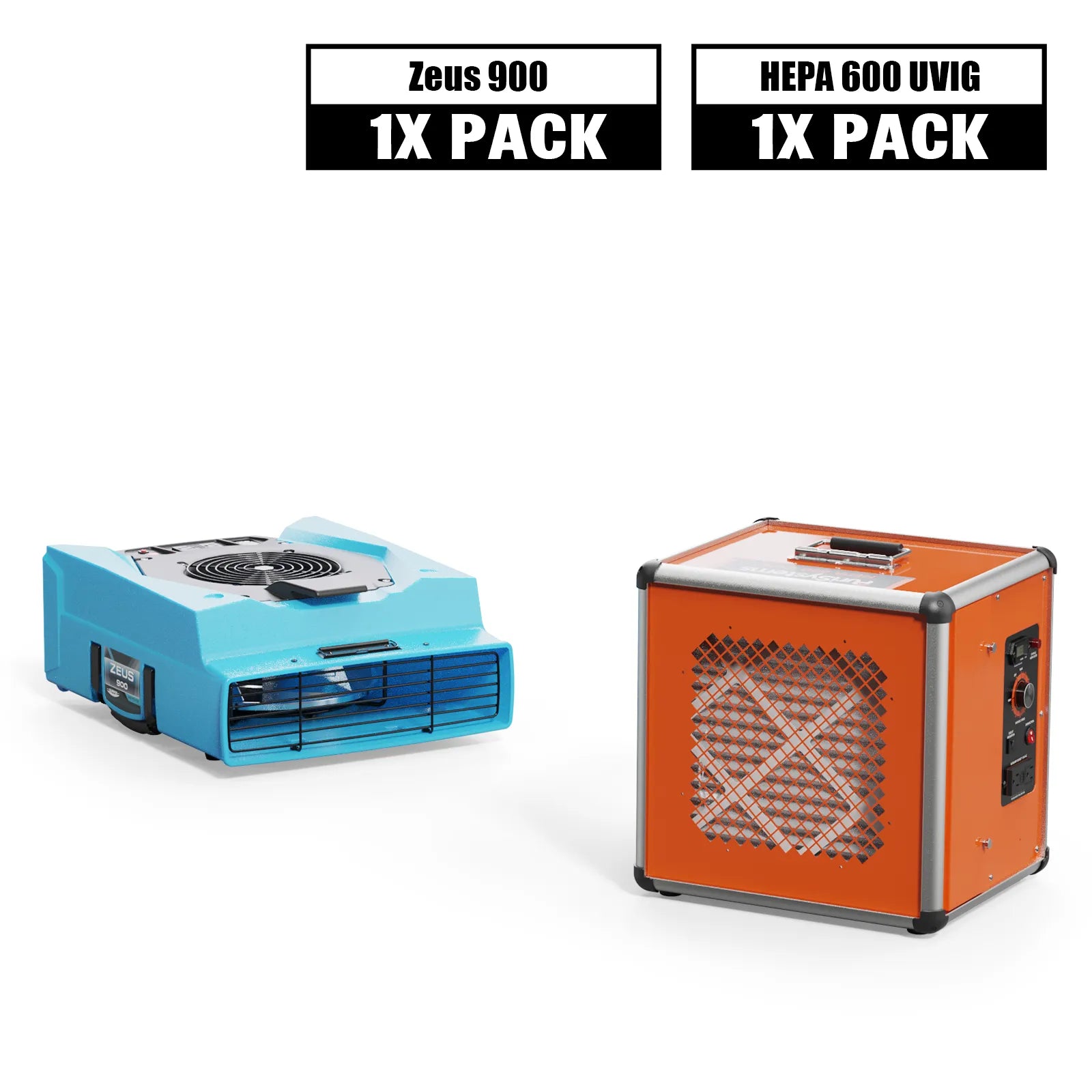 Alorair Sanitization & Disinfection Combo Pack, 1 X Zeus 900 Air Mover, 1 X HEPA 600 UVIG Air Scrubber
