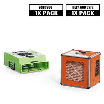 Alorair Sanitization & Disinfection Combo Pack, 1 X Zeus 900 Air Mover, 1 X HEPA 600 UVIG Air Scrubber