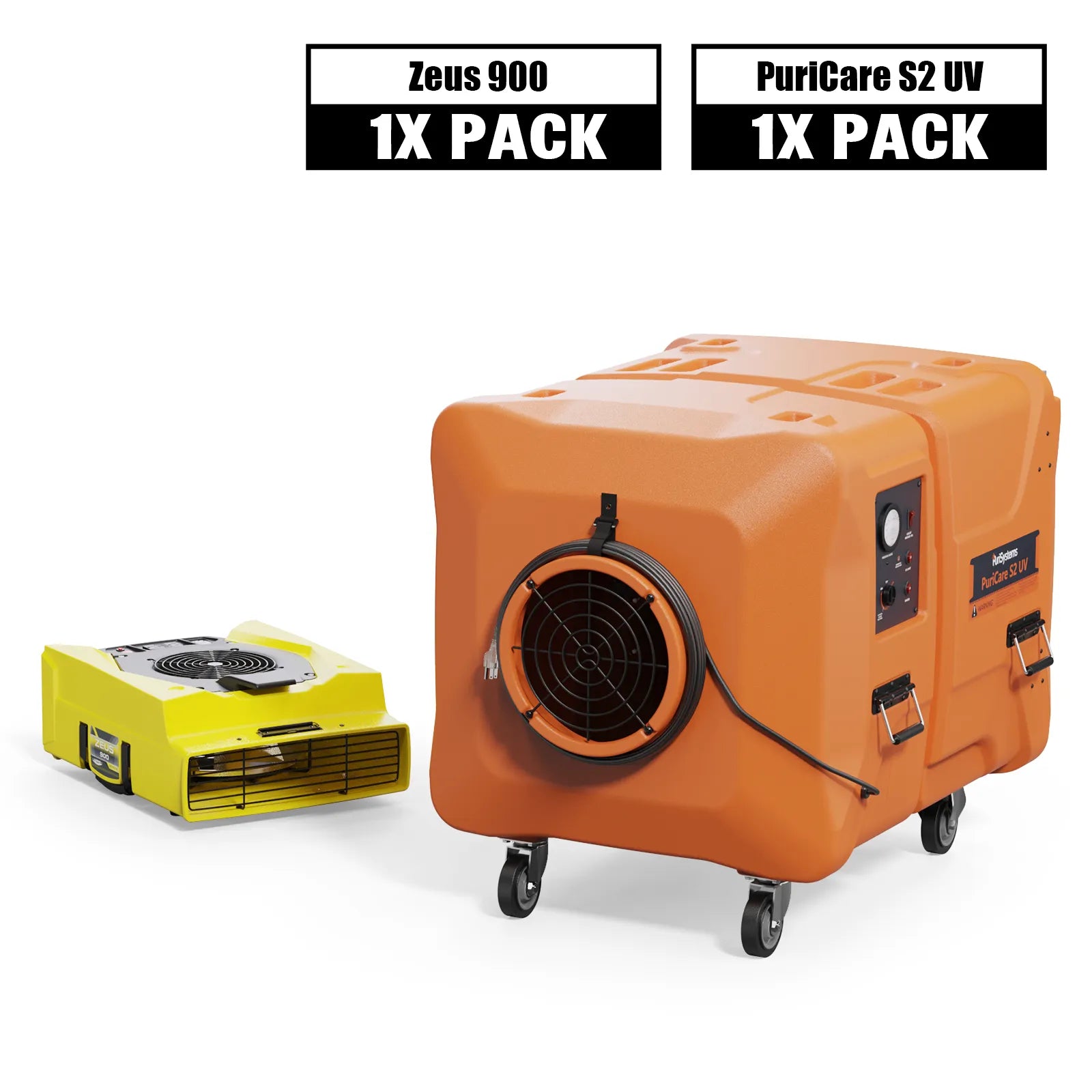 Alorair Sanitization & Disinfection Combo Pack, 1 X Zeus 900 Air Mover, 1 X PuriCare S2 UV Air Scrubber