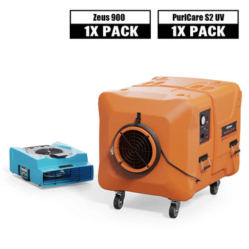Alorair Sanitization & Disinfection Combo Pack, 1 X Zeus 900 Air Mover, 1 X PuriCare S2 UV Air Scrubber