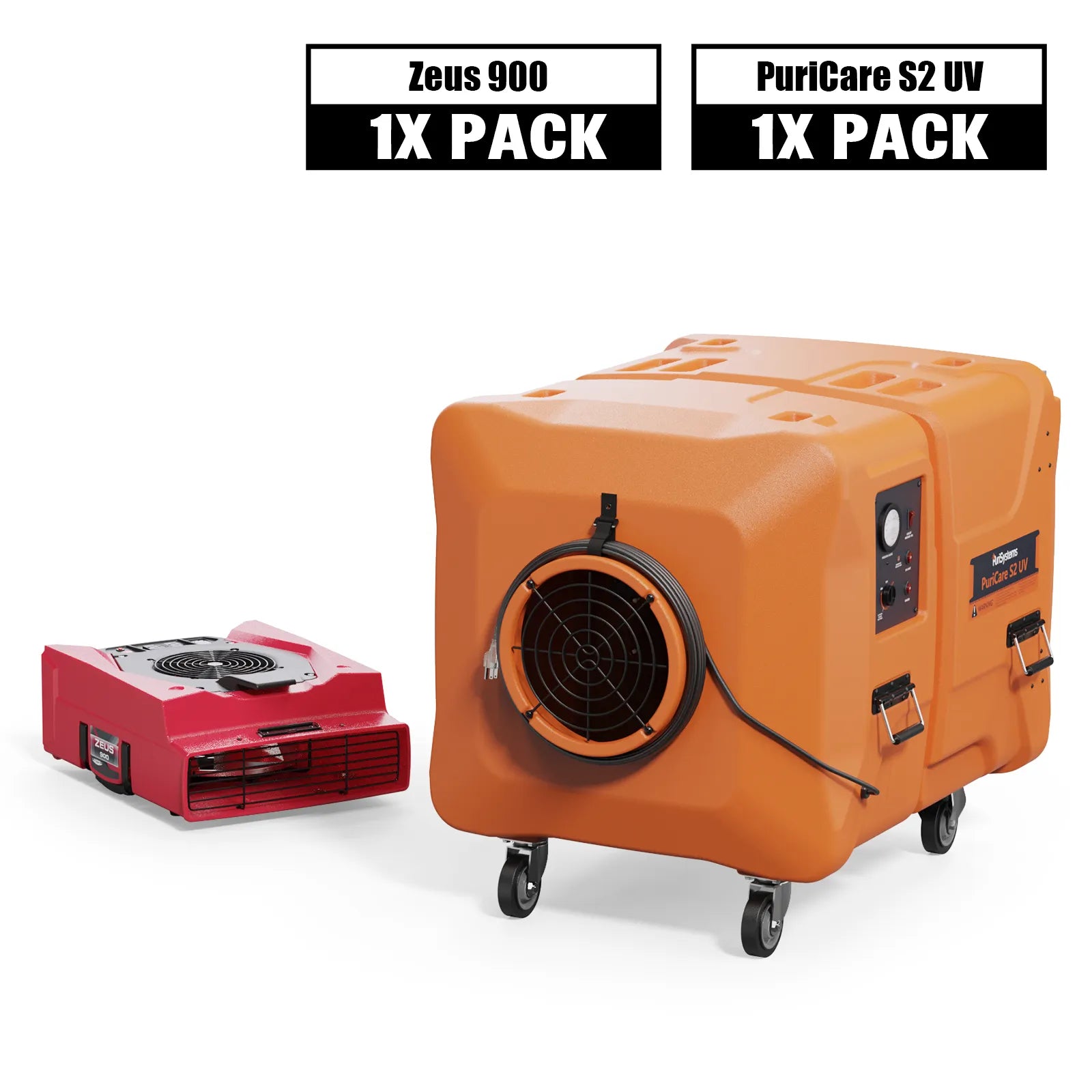 Alorair Sanitization & Disinfection Combo Pack, 1 X Zeus 900 Air Mover, 1 X PuriCare S2 UV Air Scrubber