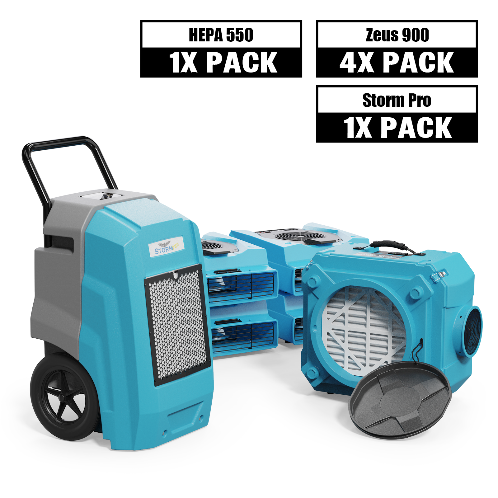 Alorair® Commercial Mold Prevention Equipment, 1 x Dehumidifier, 4 x Air Mover and 1 x Scrubber Combo Pack for Air Cleaner | Storm Pro & Zeus 900 & CleanShield HEPA 550