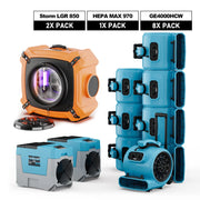 AlorAir Water Damage Restoration Combo Pack, 2 X Storm LGR 850 Dehumidifier, 8 X GE4000HCW Air Mover, 1 X HEPA MAX 970 Air Scrubber