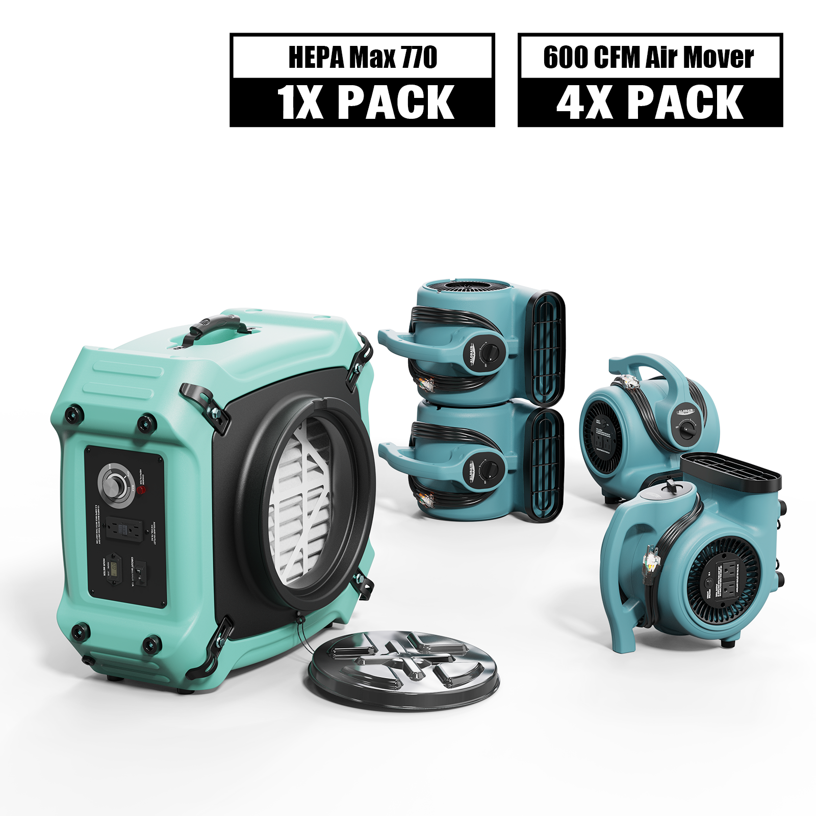 ALORAIR 4 x Air Movers and 1x Air Scrubber Combo Package
