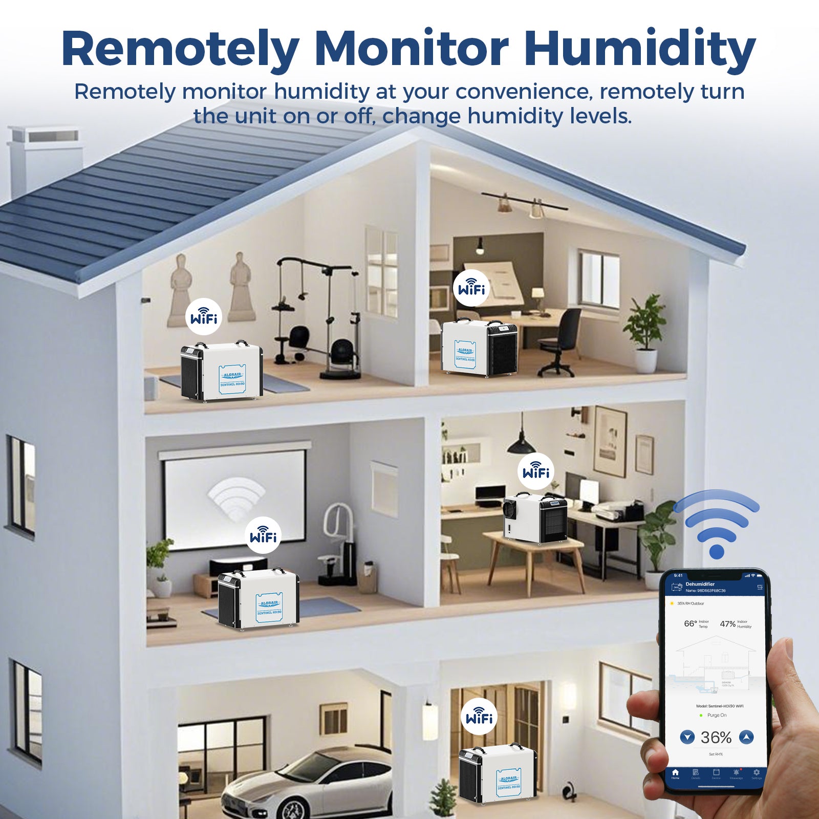 AlorAir WiFi 198 PPD Crawl Space Dehumidifier with Condensate Pump | Sentinel HDi90 Wifi | Size for 2600 sq.ft