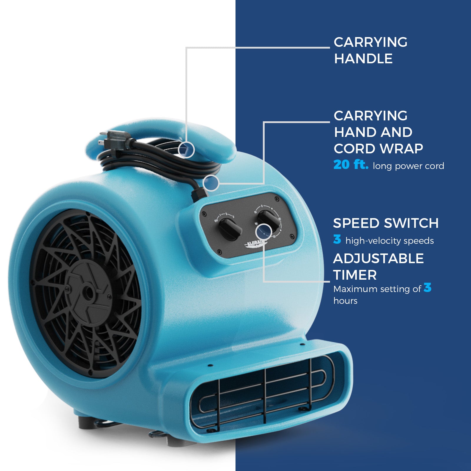 AlorAir® 2000 CFM Air Mover with Timer and  Daisy Chain for Floor Drying Blower Fan | GE2000T