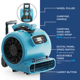 Alorair® 4000 CFM Air Mover with Timer, Handle Wheelkit and Carpet Buckles for Floor Drying Blower Fan | GE4000HCW