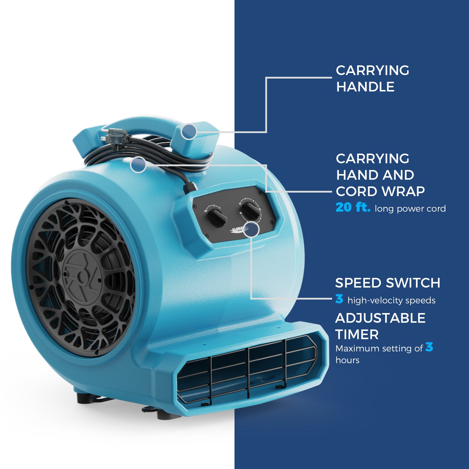 AlorAir® 4000 CFM Air Mover with Timer and  Daisy Chain for Floor Drying Blower Fan | GE4000T