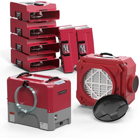 ALORAIR 1*Dehumidifier, 6*Air Movers and 1*Air Scrubber, Commercial Water Damage Restoration Equipment Package, Red