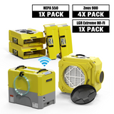 Alorair® Mold Prevention Combo Pack, 1 x Dehumidifier, 4 x Air Mover and 1 x Scrubber | Storm LGR Extreme Wi-Fi & Zeus 900 & CleanShield HEPA 550