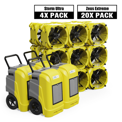 AlorAir® Ultimate Pack 4 Commercial Dehumidifiers 90 Pint + 20 Air Movers Water Damage Restoration Equipment Package