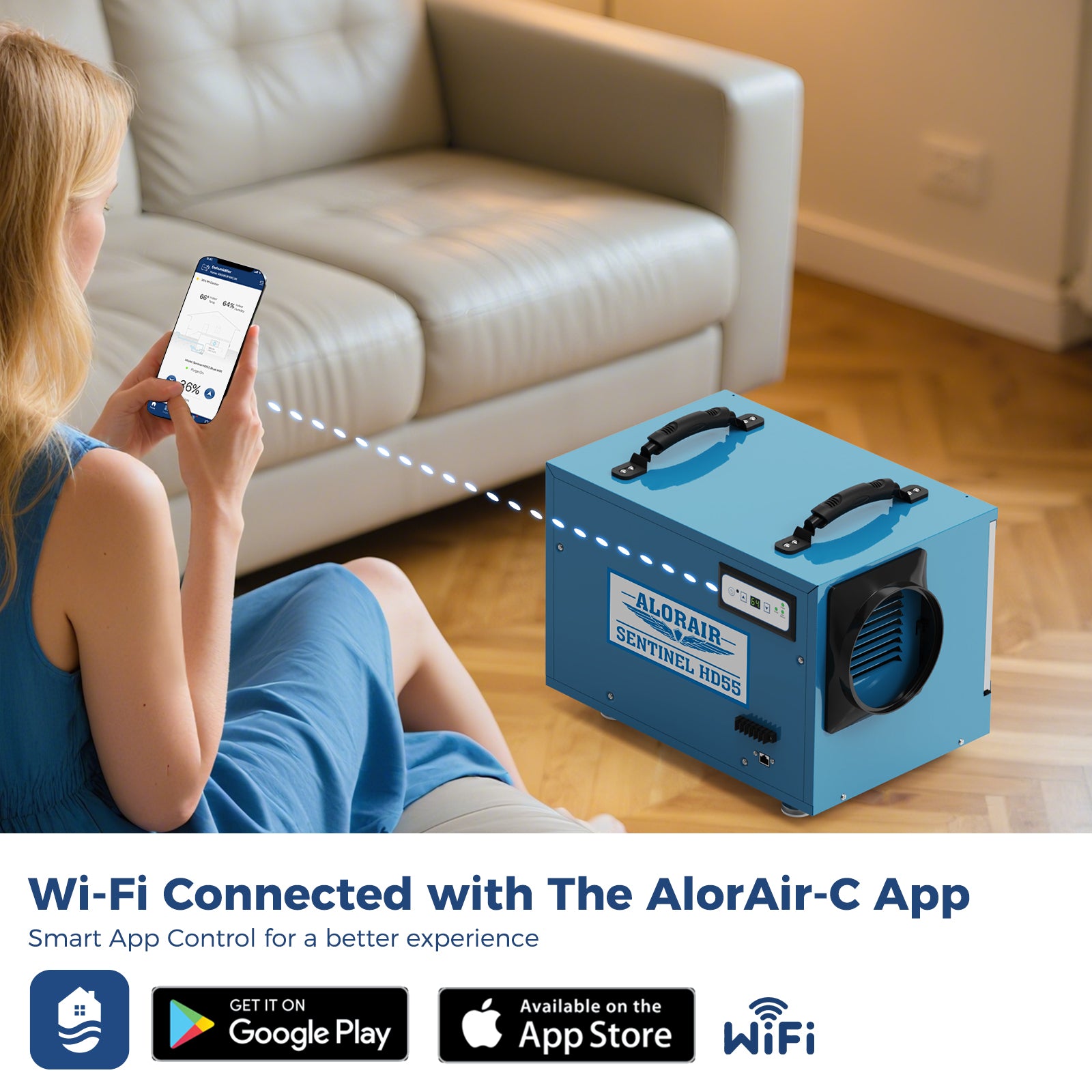 AlorAir WiFi 113 PPD Crawlspace Dehumidifier | Sentinel HD55 Blue Wifi | Size for 1200 sq.ft