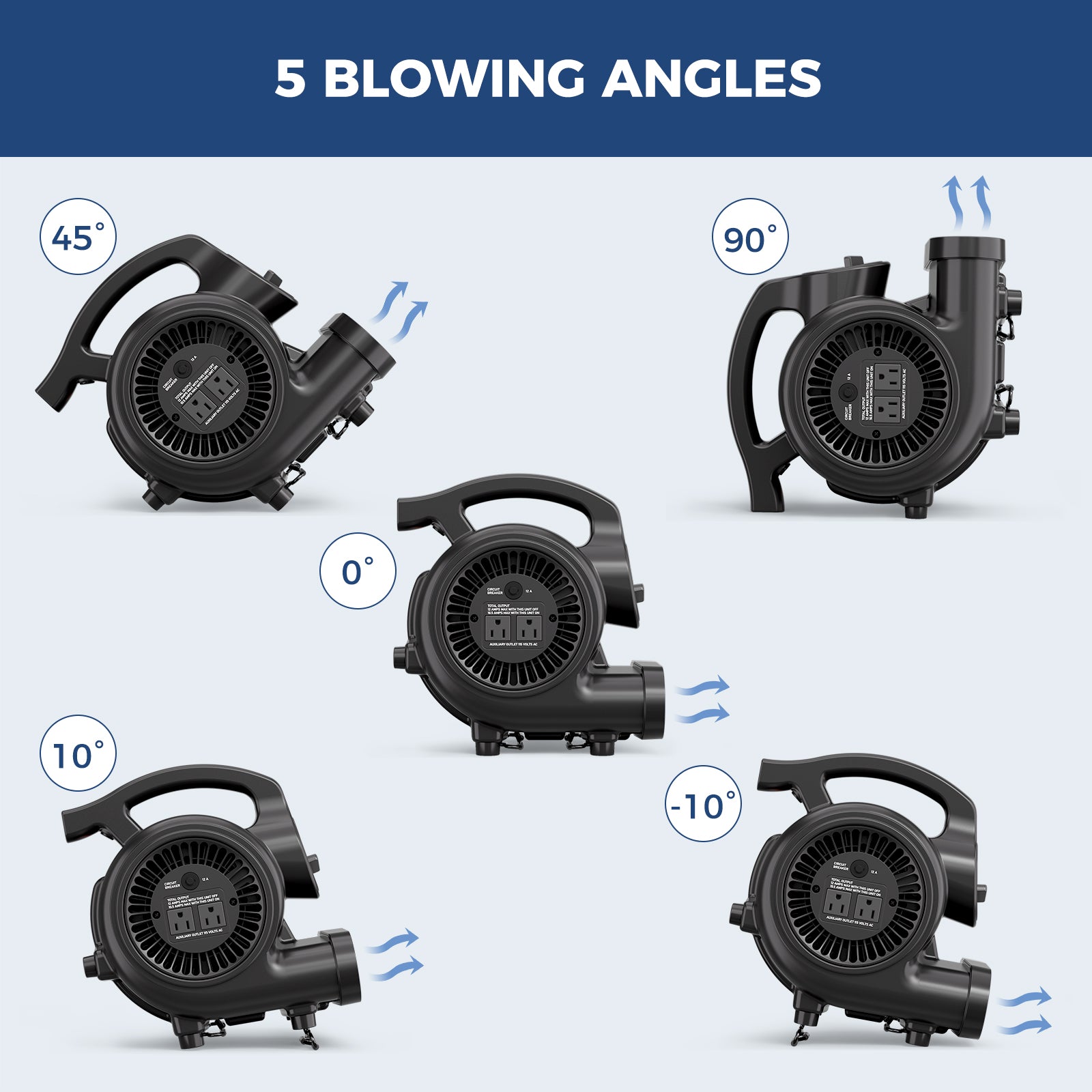AlorAir 600 CFM Air Mover with 3 Speeds, 5 Angles and Daisy Chain for Floor Drying Blower Fan | GF600A Black