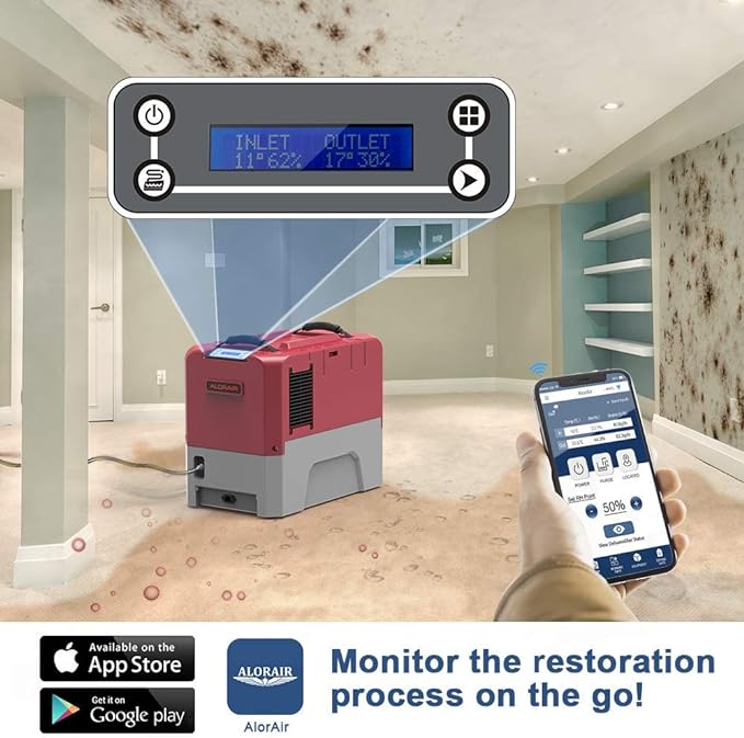 ALORAIR Water Damage Restoration Equipment, 1 x WiFi Commercial Dehumidifier, 4 x Air Movers and 1 x Air Scrubber