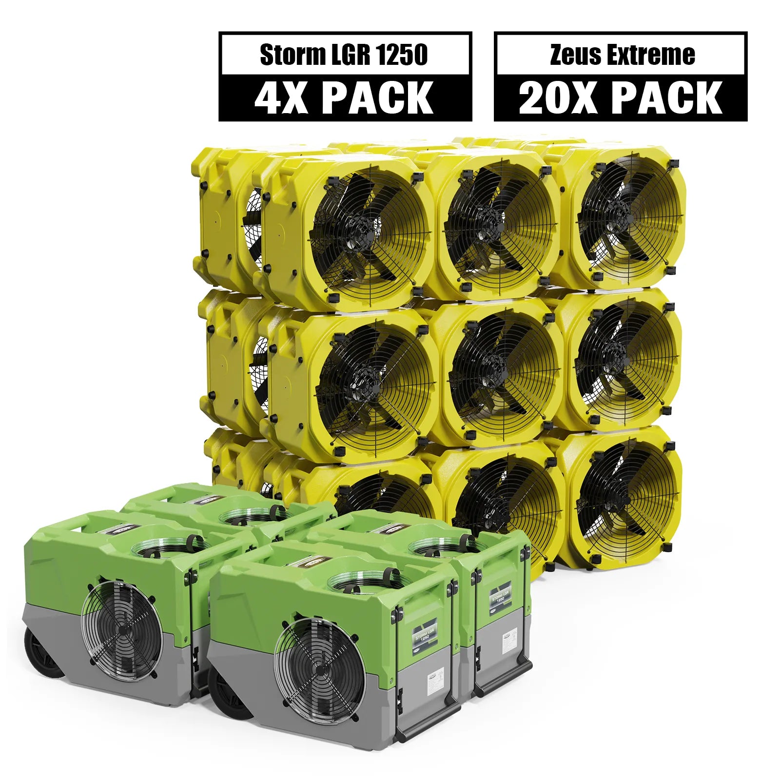 Alorair Water Damage Restoration Combo Pack, 4 X Storm LGR 1250 Commercial Dehumidifier, 20 X Zeus Extreme Air Mover