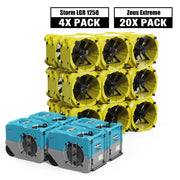 Alorair Water Damage Restoration Combo Pack, 4 X Storm LGR 1250 Commercial Dehumidifier, 20 X Zeus Extreme Air Mover