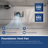 ALORAIR 300CFM Crawlspace Ventilation Fan with Humidistat, IP55 Rated Basement Stainless Steel Exhaust Fan, for Crawl Space, Garage, Attic,Grow Tent