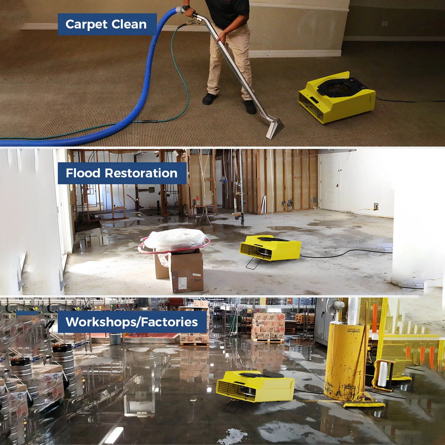 Alorair Water Damage Restoration Combo Pack, 4 X Storm Elite Commercial Dehumidifier, 16 X Zeus 900 Air Mover, 1 X CleanShield HEPA 550 Scrubber