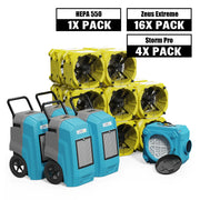 Alorair Water Damage Restoration Combo Pack, 4 X Storm Pro Commercial Dehumidifier, 16 X Zeus Extreme Air Mover, 1 X CleanShield HEPA 550 Scrubber