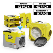 Alorair Mold Prevention Combo Pack, 1 X Storm SLGR 850X Wi-Fi Commercial Dehumidifier, 4 X Zeus 900 Air Mover, 1 X CleanShield HEPA 550 Air Scrubber