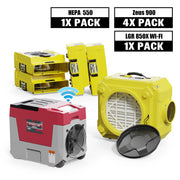 Alorair Mold Prevention Combo Pack, 1 X Storm LGR 850X Wi-Fi Commercial Dehumidifier, 4 X Zeus 900 Air Mover, 1 X CleanShield HEPA 550 Air Scrubber