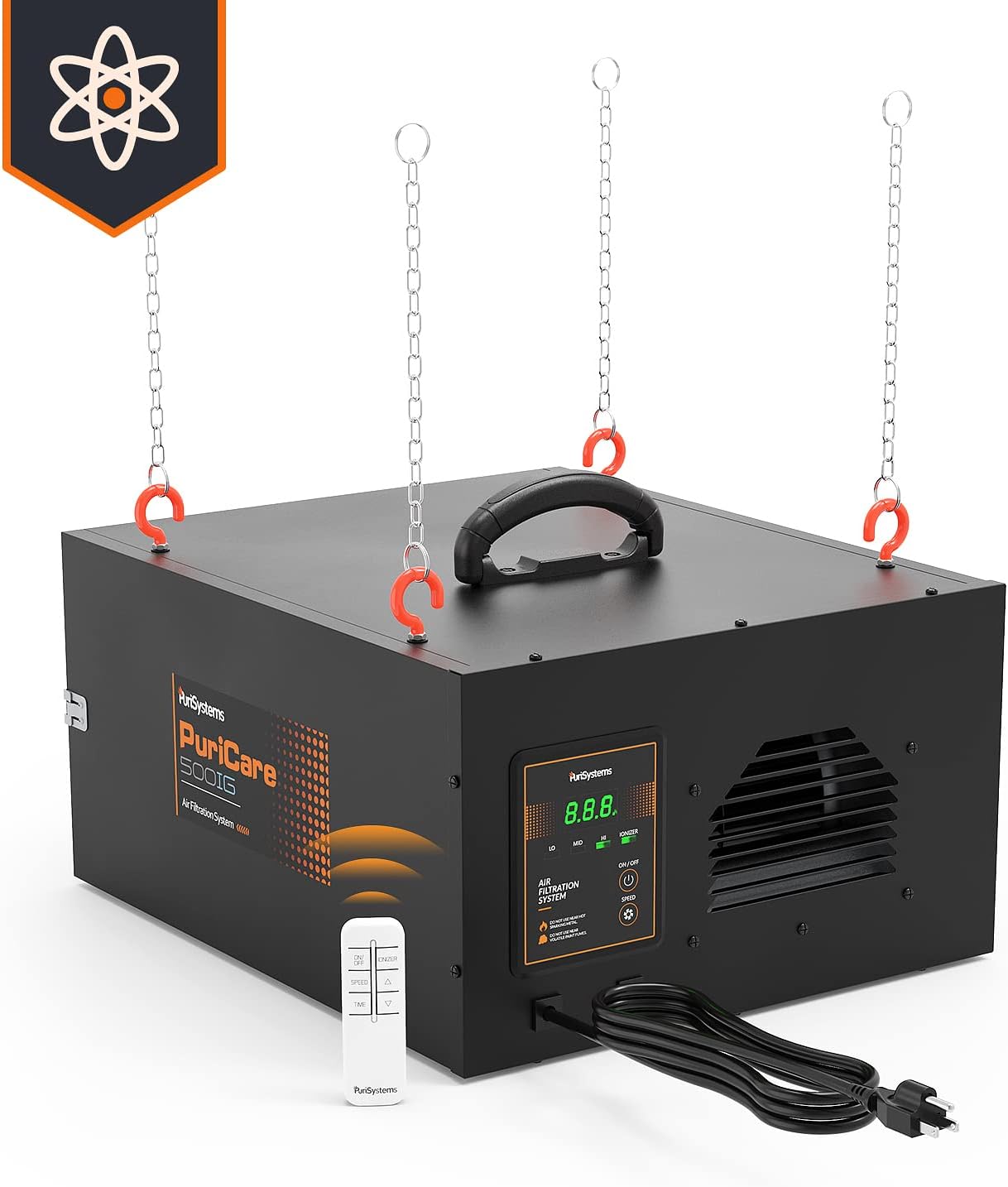 Purisystems Air Filtration System 3-Speed Remote, Built-in Ionizer, Hanging Air Filter w/RF Remote, up to 500 sq. ft