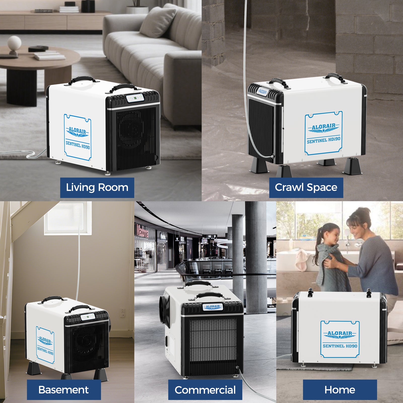 AlorAir WiFi 198 PPD Crawl Space Dehumidifier with Condensate Pump | Sentinel HDi90 Wifi | Size for 2600 sq.ft