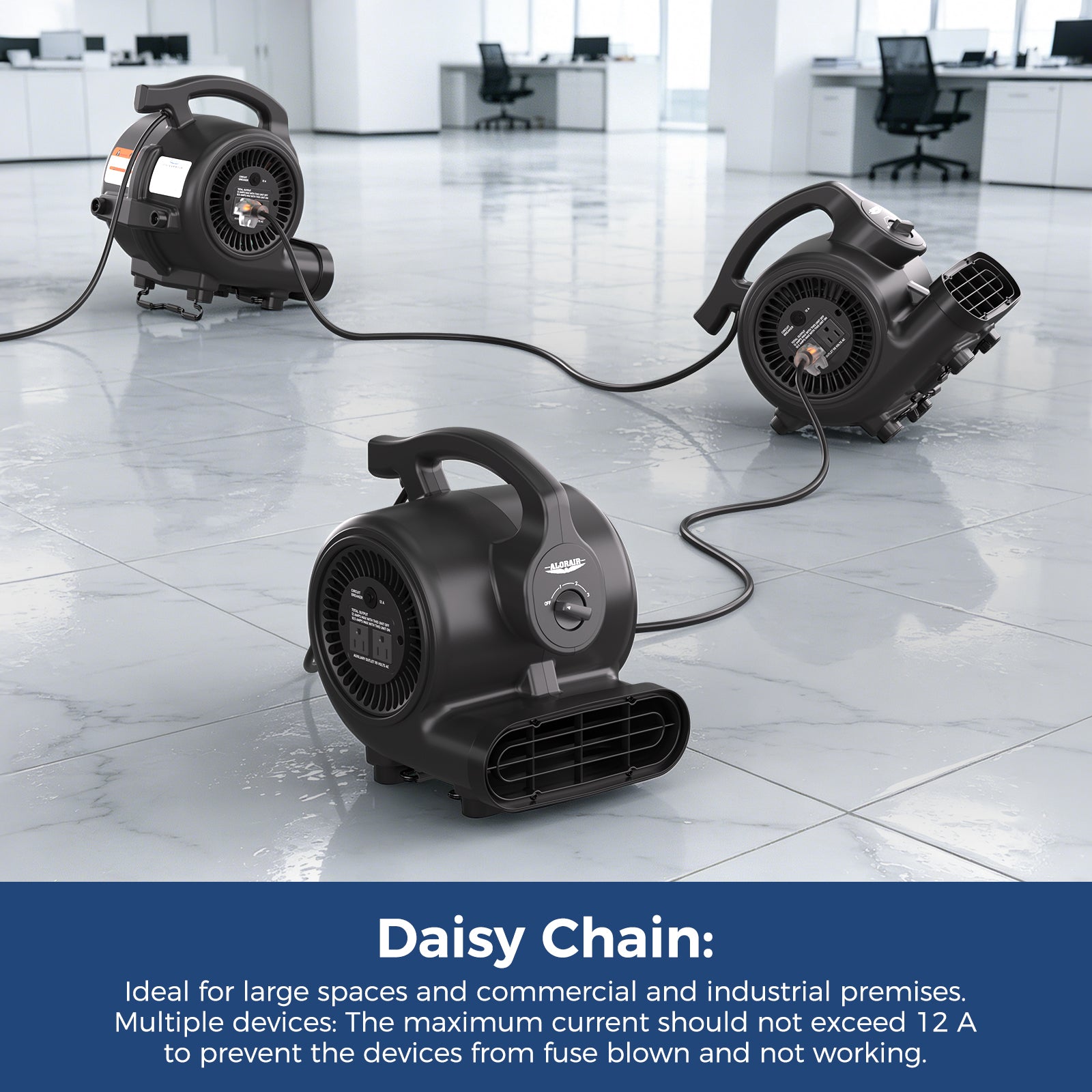 AlorAir 600 CFM Air Mover with 3 Speeds, 5 Angles and Daisy Chain for Floor Drying Blower Fan | GF600A Black