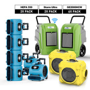 AlorAir Water Damage Restoration Combo Pack, 2 X Storm Ultra Dehumidifier, 6 X GE2000HCW Air Mover, 2 X HEPA 550 Air Scrubber