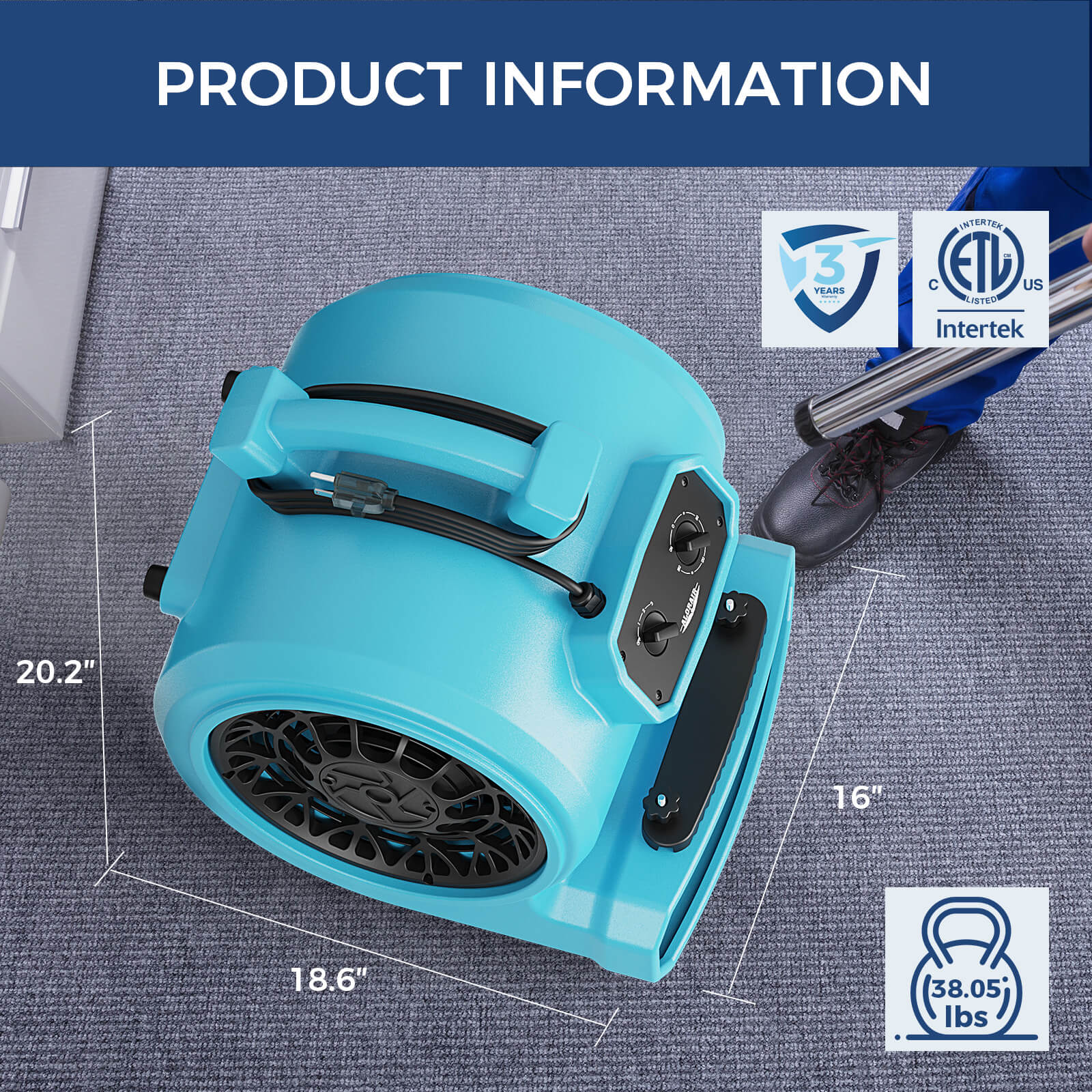 AlorAir® 4000 CFM Air Mover with Timer and Carpet Buckles for Floor Drying Blower Fan | GE4000TC