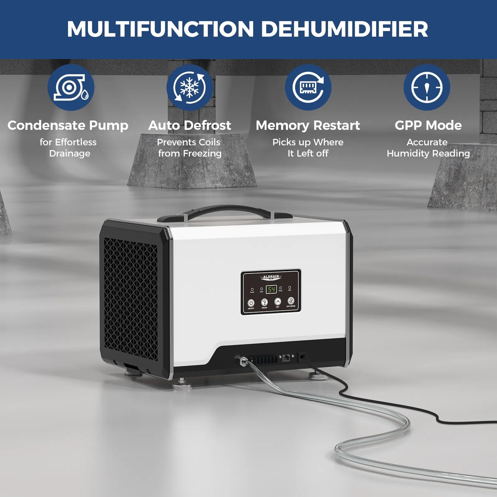 AlorAir 70 PPD Crawl Space Dehumidifier with Pump and Drain Hose, Size for 1000 sq.ft | Helios MP35