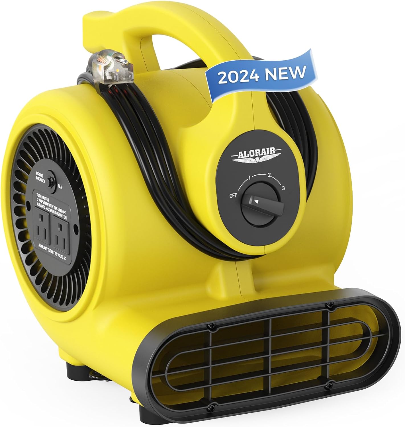 AlorAir® 600 CFM Air Mover with 3 Speeds, 5 Angles and Daisy Chain for Floor Drying Blower Fan | GF600A Yellow