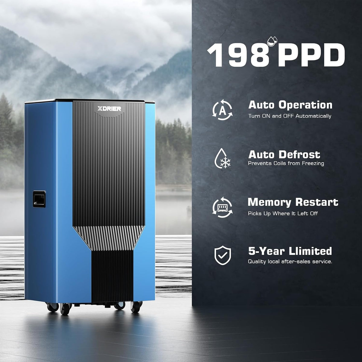 XDRIER MAX 260P Triple-Drain Commercial Dehumidifier | 198 PPD at Saturation | 2,600 ft²