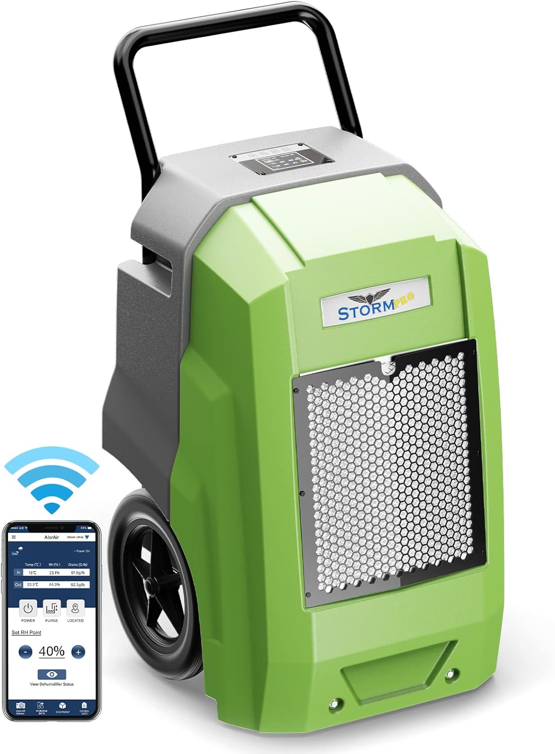 AlorAir® 180 PPD Smart Wi-Fi Industrial Dehumidifier with Pump for Basements, Garages, and Job Sites | Storm Pro