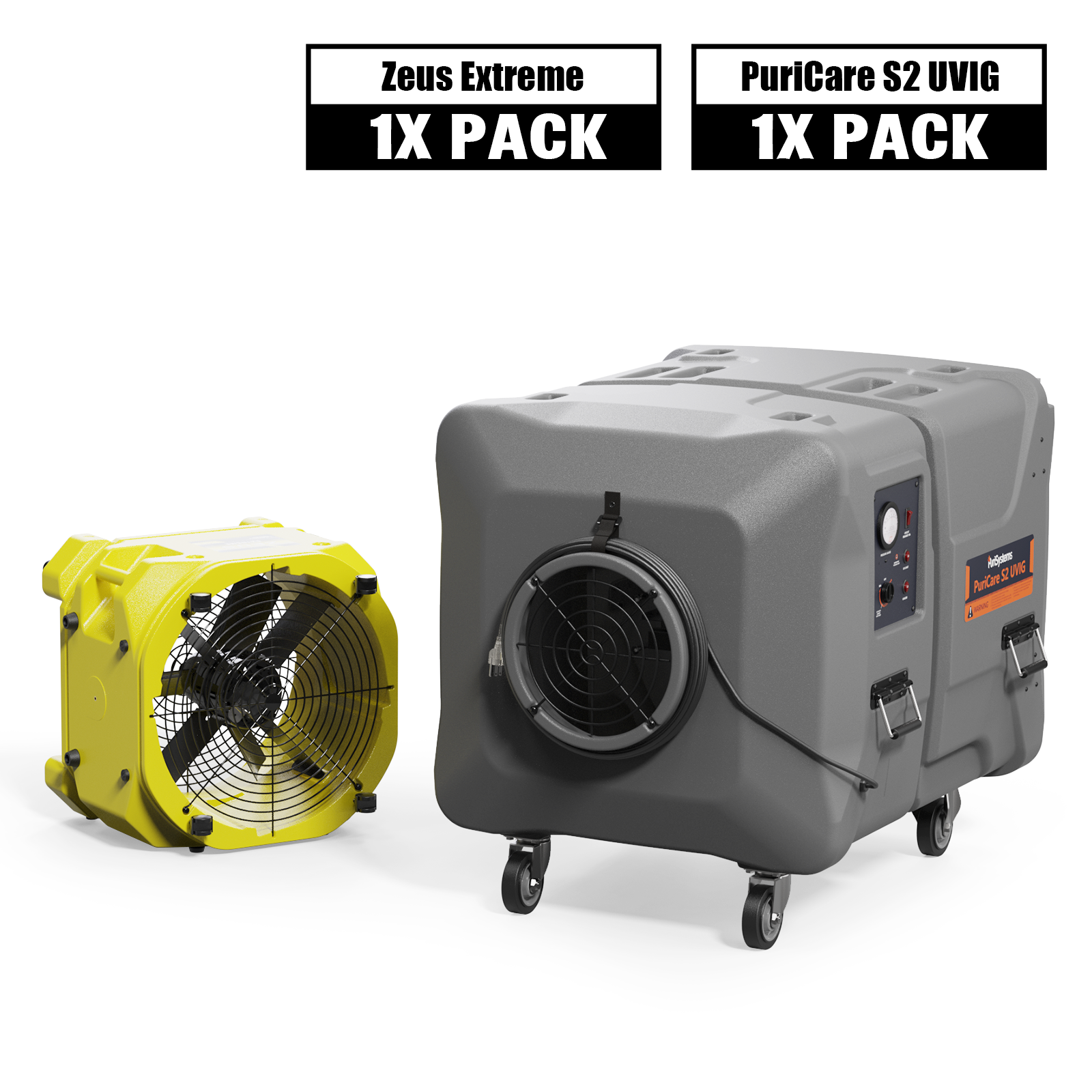 Alorair® Sanitization & Disinfection Combo Pack, 1 x Air Mover and 1 x Scrubber | Zeus Extreme & PuriCare S2 UVIG