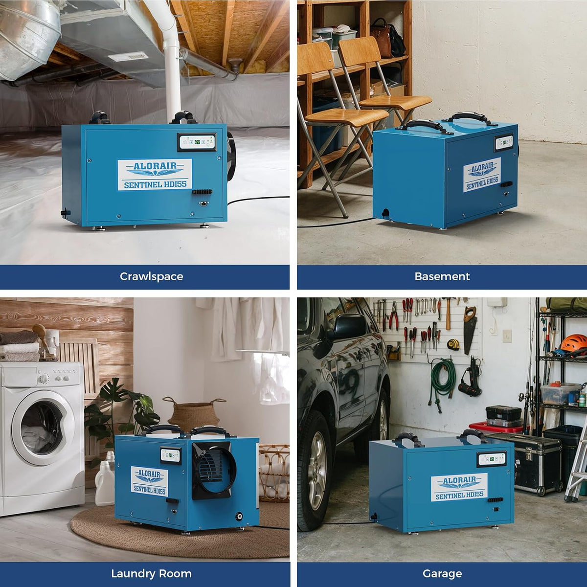 AlorAir 120 PPD Crawl Space Dehumidifiers with Pump, Auto Defrost, cETL | Sentinel HDi55 (Blue)
