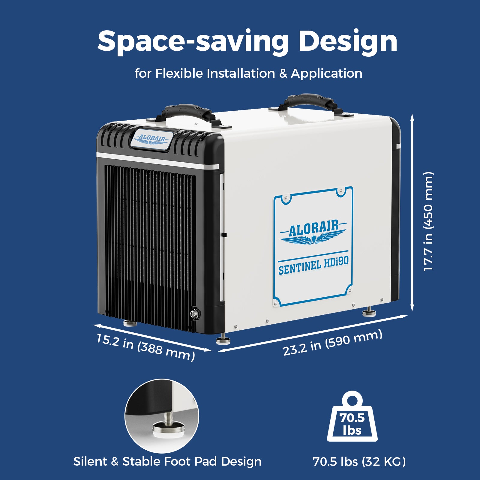 AlorAir WiFi 198 PPD Crawl Space Dehumidifier with Condensate Pump | Sentinel HDi90 Wifi | Size for 2600 sq.ft
