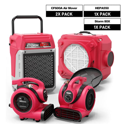 Alorair Water Damage Restoration Equipment, Storm 80X Commercial Dehumidifier*1, HEPA 550 Air Scrubber*1, GF600 Air Movers*2