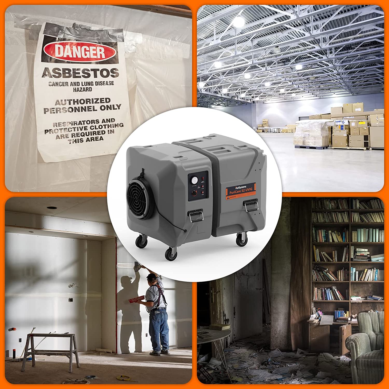 Purisystems Puricare S2 UVIG 2000 CFM Industrial Air Filtration System, 4 Stage Commercial Air Scrubber, Buit-in UV-C Light & Ionizer for Water/Fire Damage Restoration, Renovation, Construction Use