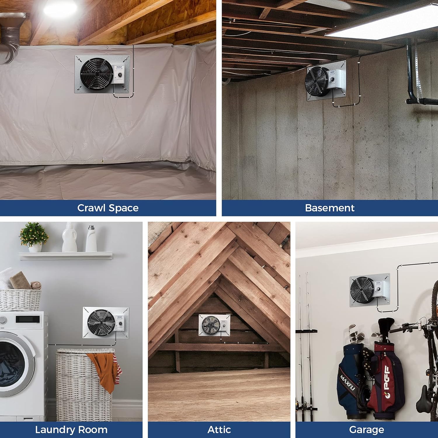 ALORAIR 540 CFM IP-55 Grade Crawlspace Ventilation Fans, 8.7 inches with Humidistat & Thermostat | VentirPro 540