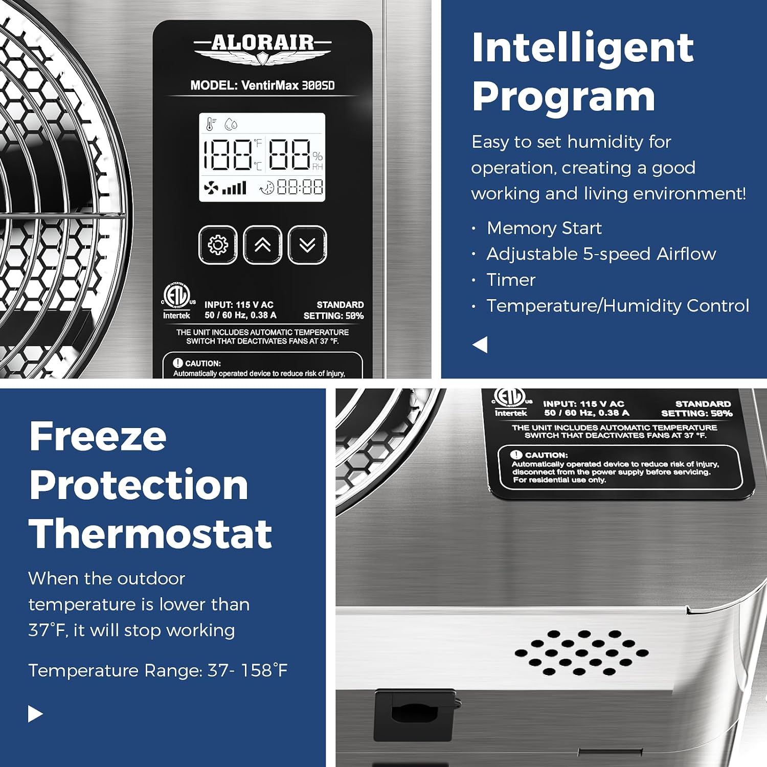 ALORAIR® 300 CFM Exhaust Ventilator Fan with Timing Cycle Speed Control IP55 Rated | VentirMax 300SD