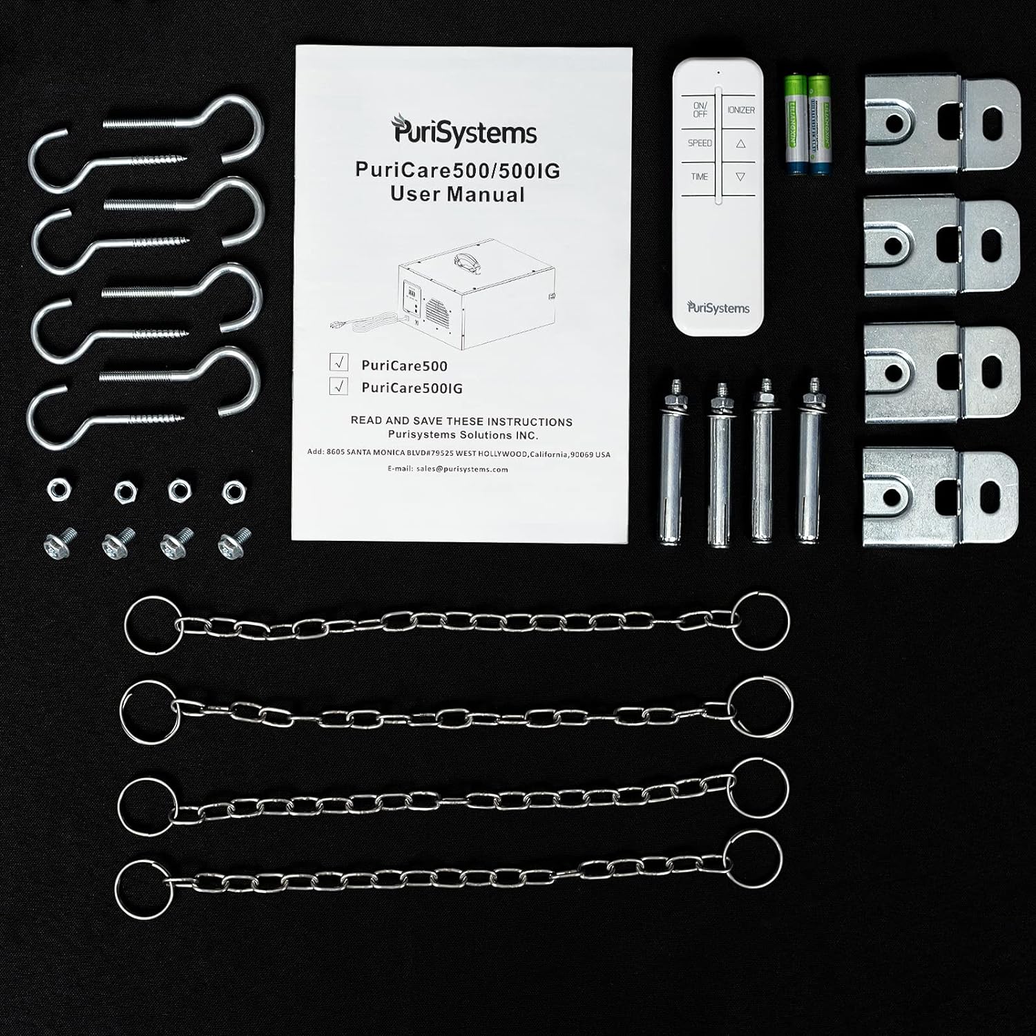 Purisystems Air Filtration System 3-Speed Remote, Built-in Ionizer, Hanging Air Filter w/RF Remote, up to 500 sq. ft