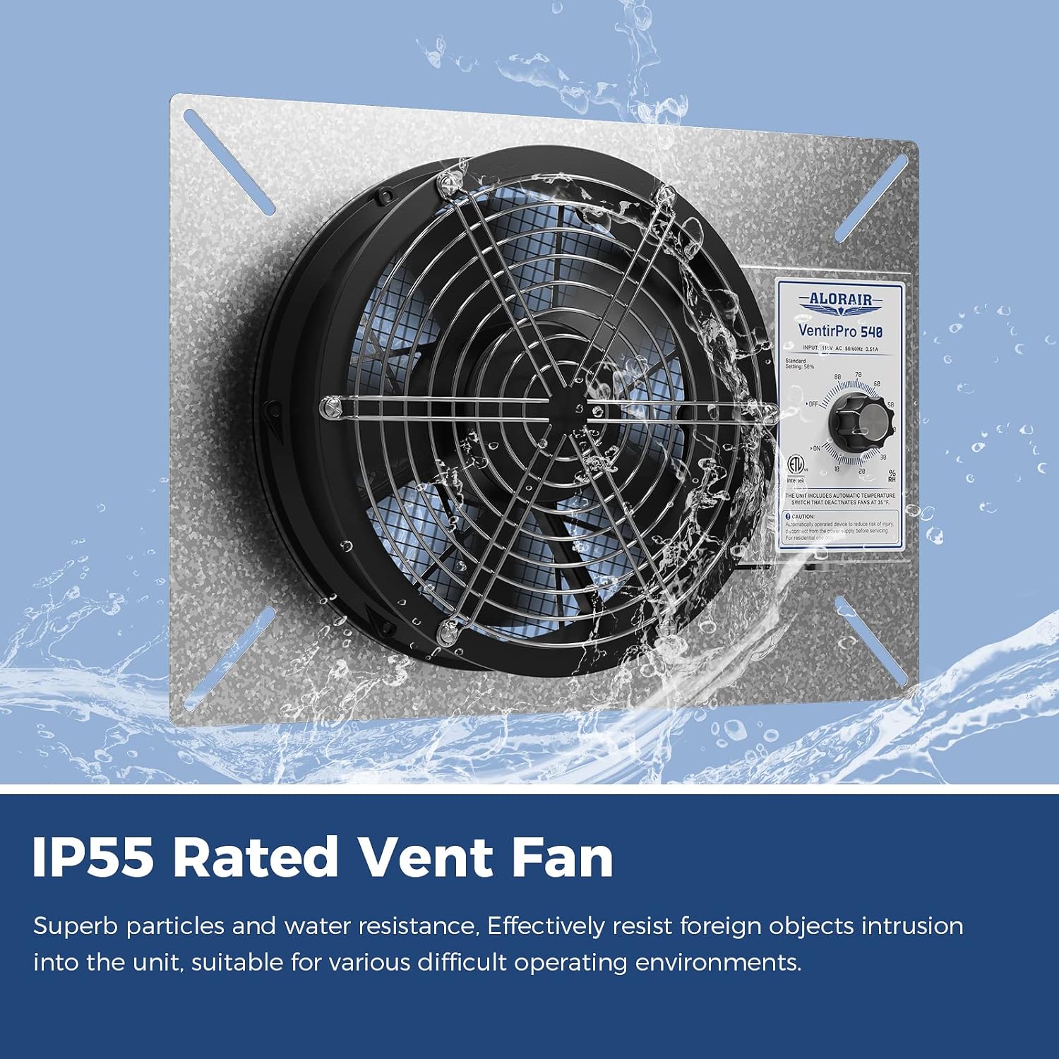 ALORAIR 540 CFM IP-55 Grade Crawlspace Ventilation Fans, 8.7 inches with Humidistat & Thermostat | VentirPro 540