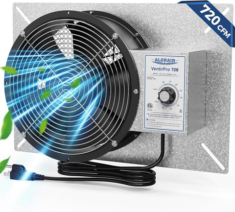 ALORAIR 720 CFM High Flow Powered Crawl Space Ventilation Fan with Freeze Protection Thermostat & Dehumidistat, IP55 Rated | VentirPro 720